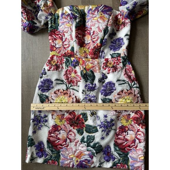 Marchesa Notte Floral Puff Sleeve Fil Coupé Cocktail Dress Size 2 - Picture 15 of 15